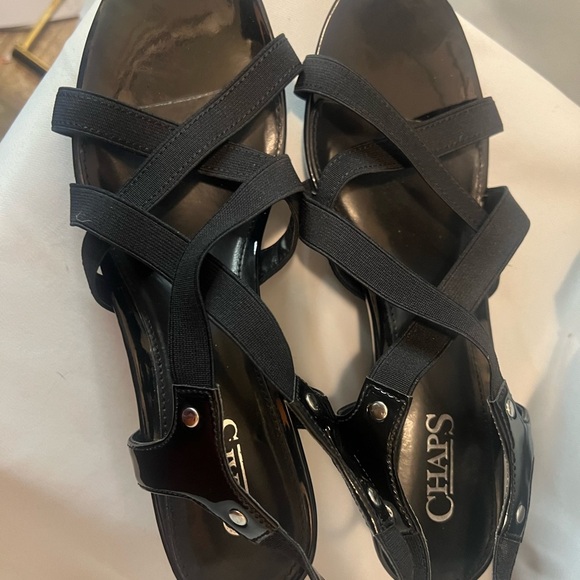Chaps Black Wedge Sandals with Criss-Cross Straps - Picture 8 of 9